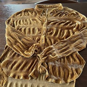 Free people mustard yellow velvet oversized button up